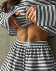 Striped Pajama Set: Long-Sleeve Top & Shorts