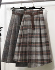 Irregular Hem Wool-Blend Plaid Midi Skirt