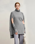 Chic Turtleneck Knit Sweater Cape | Solid Winter Pullover