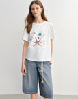 Women’s Nautical Print Shell-Embellished Slim Tee