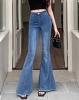 High-Waist Denim Flares with Bow Detail