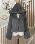 Luxurious Rabbit Fur Knit Hooded Coat