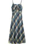 Women's Floral Checkered Maxi Dress | Elegant A-Line Style
