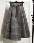 Irregular Hem Wool-Blend Plaid Midi Skirt