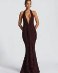 Women's  Deep V-Neck Backless Ruched Club Gown