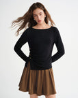 Velvet Fleece Irregular Hem Top: Warm, Slim Fit, and Stylish
