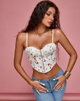 Women Vest Floral Print Fishbone Detail Cami Cropped