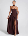 Sleek Solid Tube Top Maxi Dress with High Slit