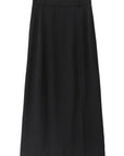 Black High-Waist Pleated Midi Skirt with Slit