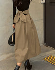 Solid Color Elegance: Slimming High-Waist Skirt with Bow Detail