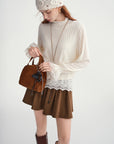 Women's Autumn Fairycore Lace Top – Loose & Elegant Pullover
