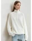Women's Loose Fit Turtleneck Sweater with Quarter-Zip
