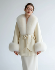 Luxury Wool Blend Cape with Detachable Fur Collar