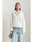 Women's Loose Fit Turtleneck Sweater with Quarter-Zip