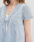 New Blue Striped Ruffle Blouse