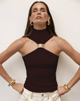 Sleeveless Knit Turtleneck Top with Metal Ring