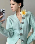 Retro Slim-Fit Floral Button Cardigan