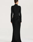 Elegant Patchwork Satin Evening Dress with Turtleneck & Zipper
